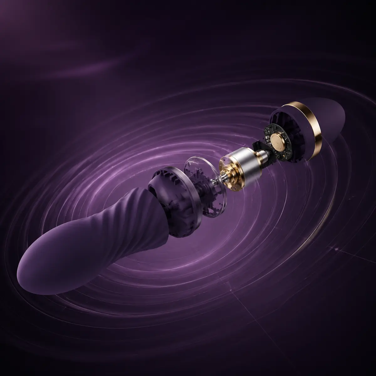 Exploded 3D product model with vibration-wave visualization